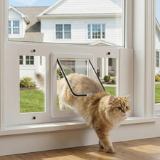 Adjustable Aluminum Cat Door for Windows 32-36 Inch, Easy Install Secure