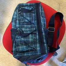 Thirty-One Unisex Crossbody One Shoulder Backpack Navy Blue Green Plaid