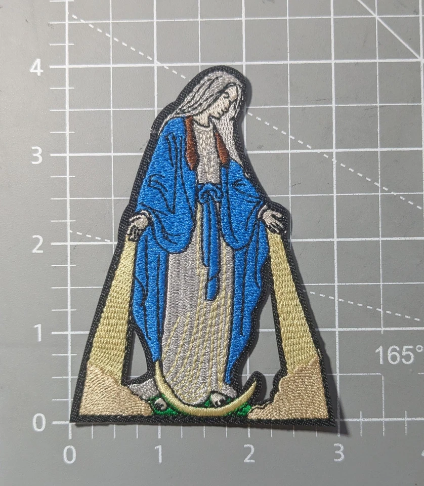 Virgin Mary Patch Catholic Icon Our Lady Serpent Moon Embroidered Iron On 3x4 - Image 2 of 3