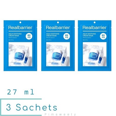 3 Sachets X 27 ml REAL BARRIER AQUA SOOTHING CREAM MASK SHEET Nourishing Skin