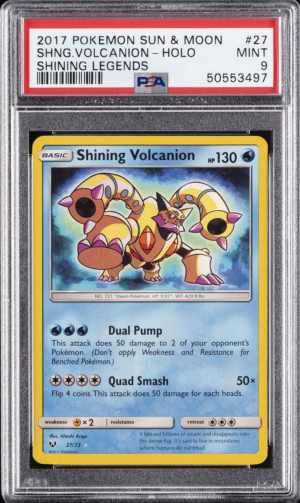 2017 POKEMON SUN & MOON SHINING LEGENDS #27 SHINING VOLCANION-HOLO PSA 9