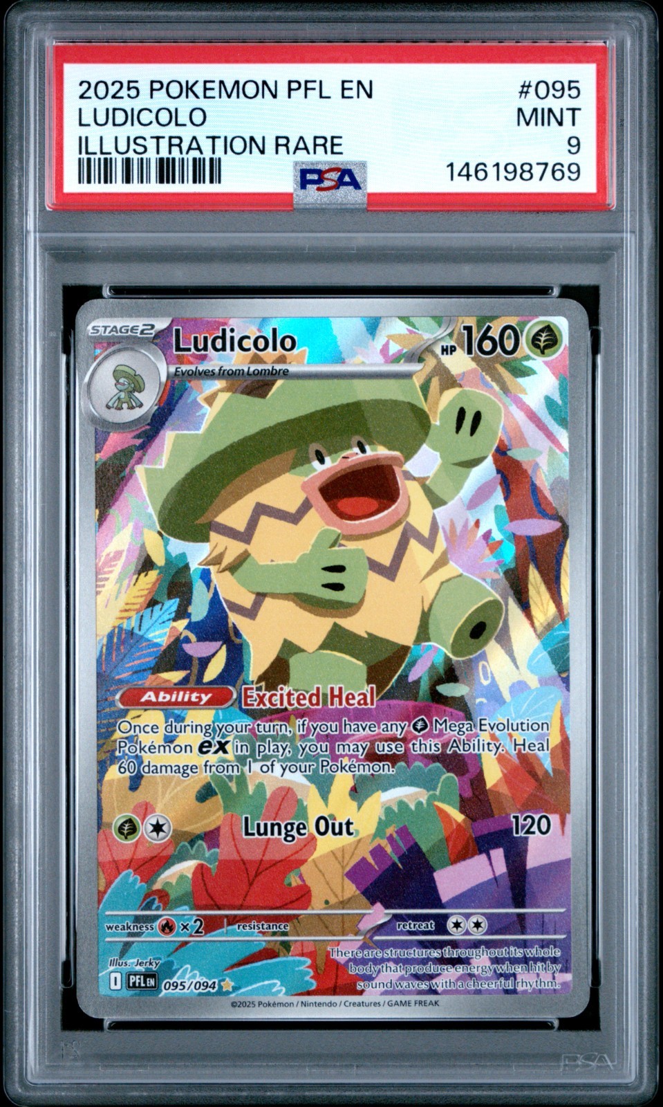 PSA 9 Ludicolo 095/094 Pokemon Phantasmal Flames Illustration Rare 2025 MINT