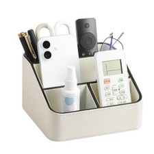 Remote Control Holder Leather Desk Organizer Remote Caddy with Rounded Edges