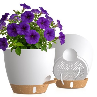 SelfWatering Plant Pots 10 Inch, 2 Pack with Drainage Holes and Water Level