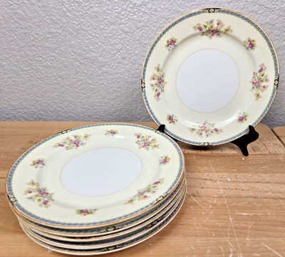 Noritake N928 Set of 6 Salad Plate Nippon Toki Kaisha Rimmed Vintage MCM 1947
