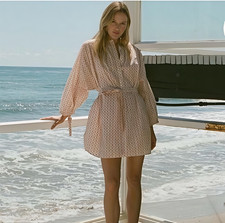 DOEN Size XL Marigold Meadows Mini Dress Long Sleeve Organic Cotton Tie Belt