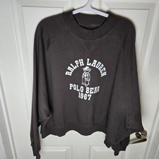 Polo Ralph Lauren Polo Bear 1967 Sweatshirt L NWOT Boxy Fit WOMEN'S GREY/BROWN