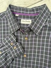 David Donahue Shirt Mens XXL Purple Gray Windowpane Plaid Button Down EUC