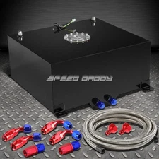 15 GALLON/57L BLACK ALUMINUM FUEL CELL GAS TANK+LEVEL SENDER+STEEL FUEL LINE KIT