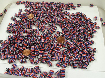 2 Pounds India Handmade Red / Blue Chevron Multi-Layer Glass Beads (FPO-7)