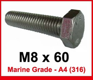 stainless steel bolts head marine a4 grade 8mm m8 35mm 6mm m6 hex x10 60mm