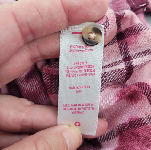 Justice Pink Plaid Splash Print Button Up Flannel Style Shirt Girls L 12/14 - Picture 7 of 8