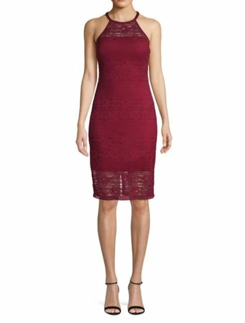 250 Guess Women s Red Lace Halter Sleeveless Cocktail Dress Size