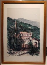 Litografia di Giancarlo Cazzaniga  " La macchina nuova  " 1982