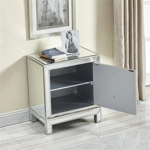 Elegant Decor Reflexion 1 Door Mirrored Nightstand in Antique Silver - Picture 8 of 11