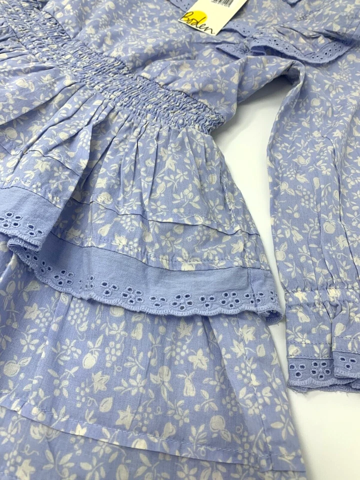 Nuevo con etiquetas Vestido Mini Boden Niñas 2 3 Azul Floral Con Volantes y Encaje Manga Larga Foto 3 de 4