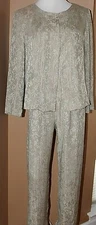 Yon Hui Tan Beige Jacquard Floral Shirt Jacket Pants Set NWOT 3 Piece M