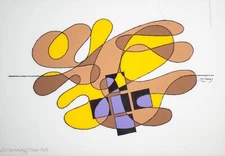 Beautiful Vintage Modernist Oil Painting by Jon Henry Colorful Geometric Fine! 8