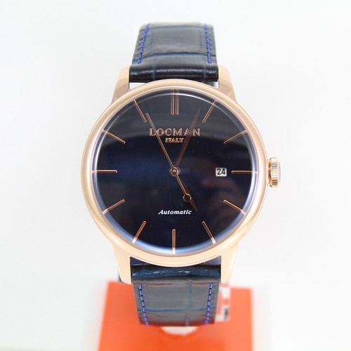 Locman Montre Hommes Automatique Collection La Doce Vita 1960 Bleu Étui PVD Rose - Photo 1 sur 8