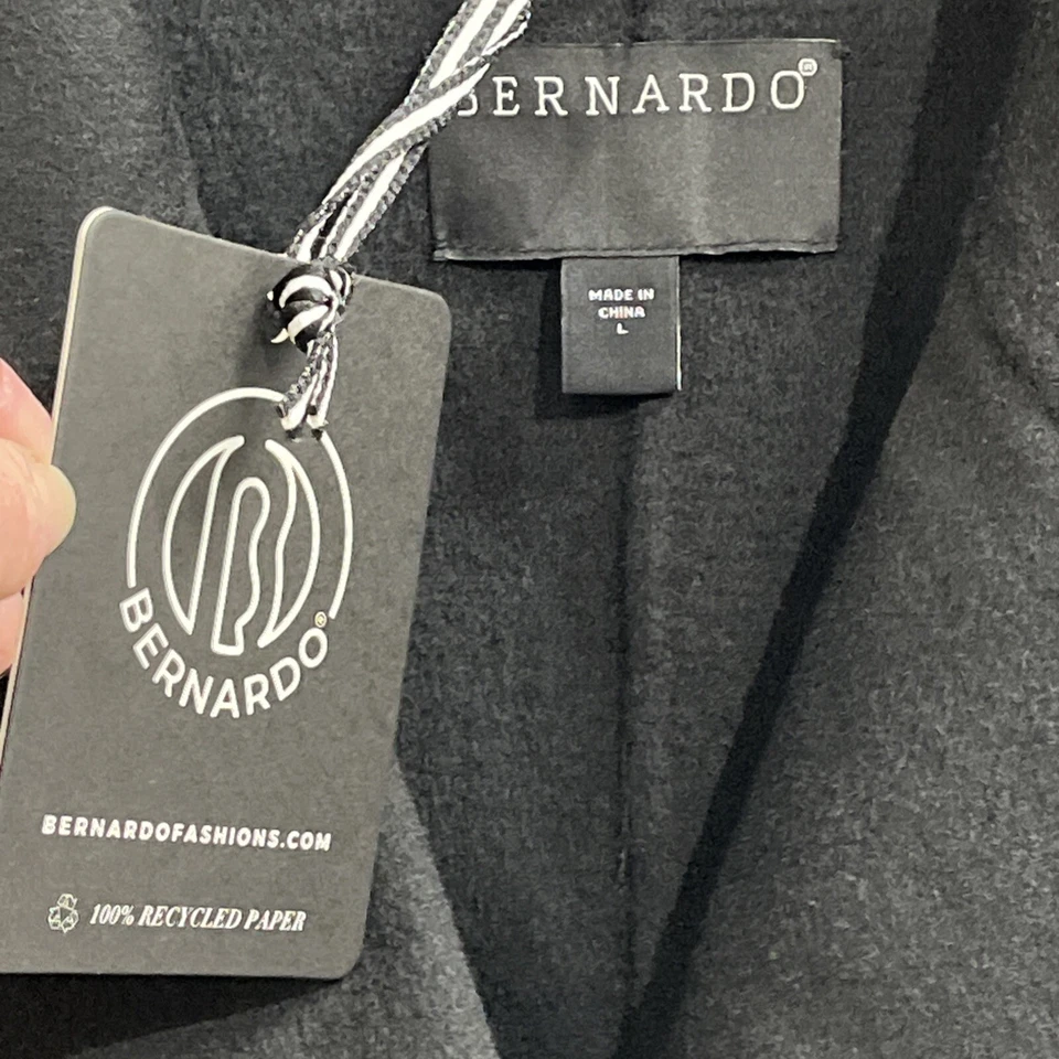 Bernardo Trench Coat Womens L Black Double Breasted Minimalist Capsule Old Money - Image 3 of 4