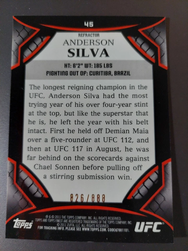 Anderson Silva #45 2011 Topps UFC Finest Refractor #826/888 - Image 2 of 2