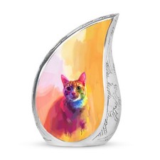 Rainbow Radiance Cat Teardrop Urn For Ashes Adult Male - Urn For Ashes