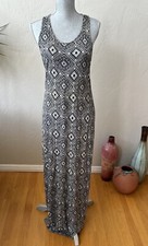 Forever 21 Maxi Racerback Tank Dress Aztec Geometric Tribal Boho Black White Med