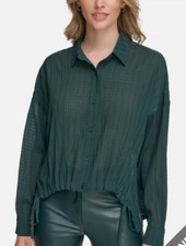 Calvin Klein Womens Green Hi Low Collar Button-Down Top Shirt XL