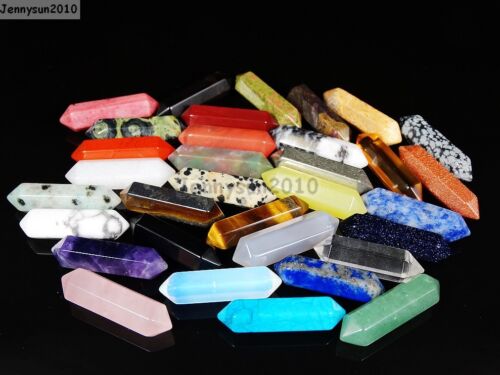 Natural Gemstones Hexagonal Pointed Reiki Chakra Raw Wand Pendant Charms Stones - Picture 1 of 38