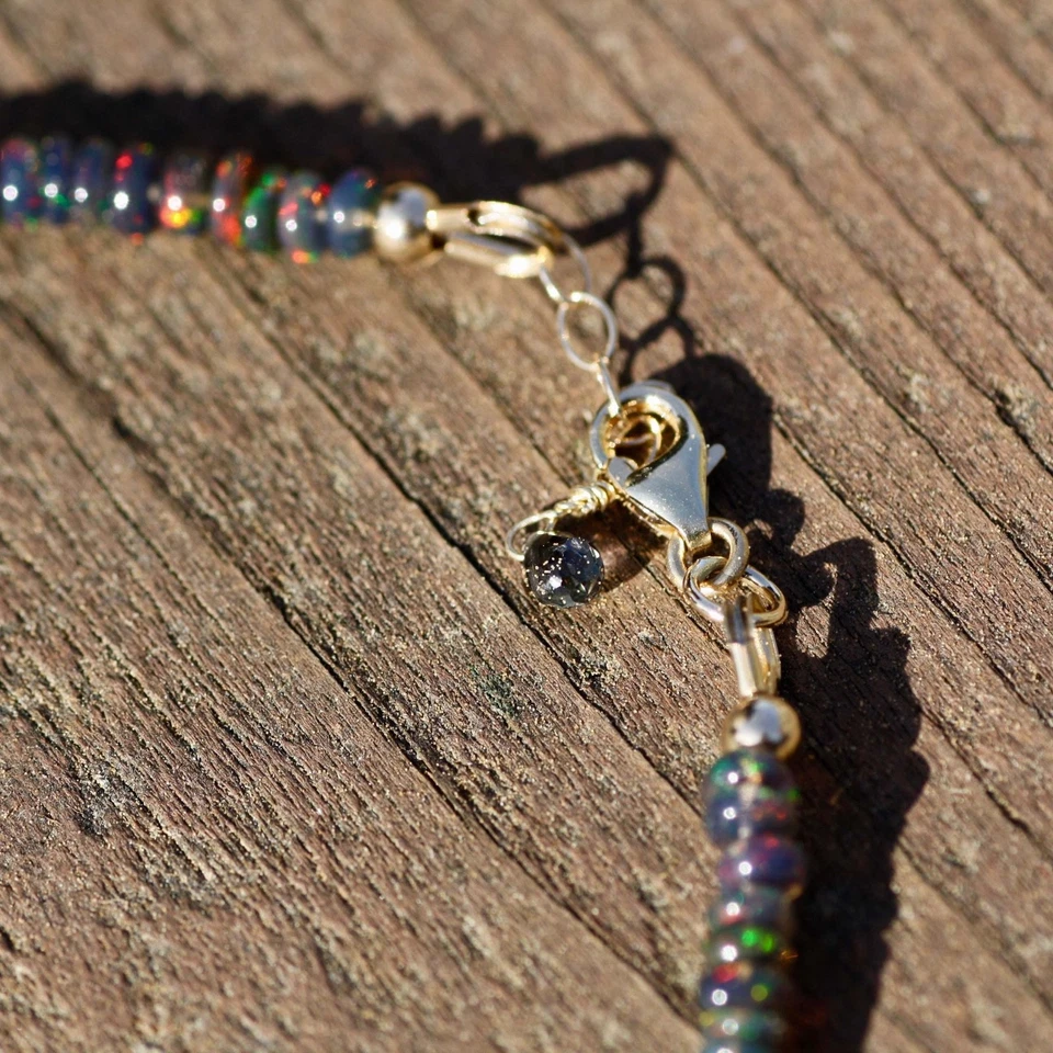 Pulsera Welo Natural y Ópalo Negro Oro Sólido 14K 12º 14º 34º Aniversario Foto 3 de 4