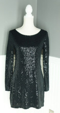 Express Black Sequin Long Sleeve Size SP Bodycon Dress No Belt