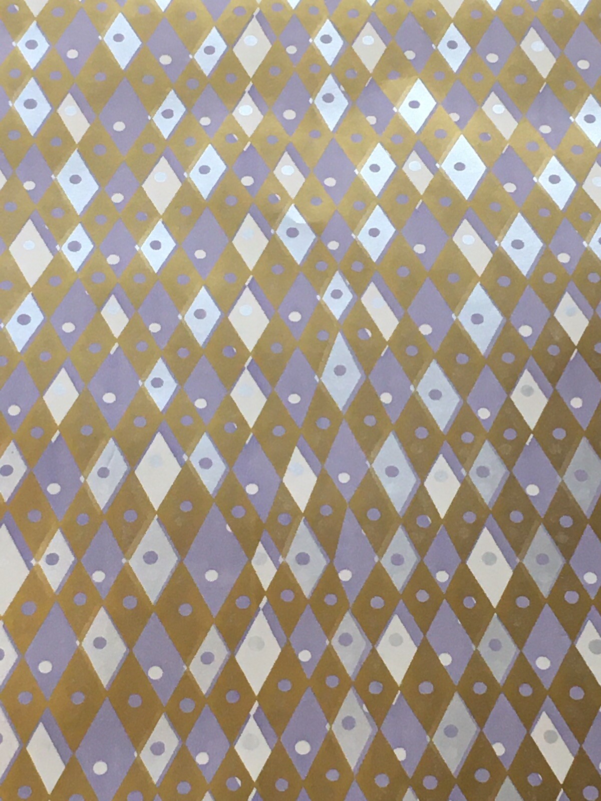 VTG CHRISTMAS WRAPPING PAPER GIFT WRAP NOS MCM PURPLE GOLD SILVER HARLEQUIN