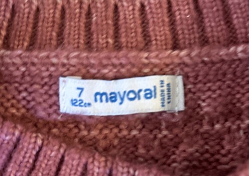 Mayoral Girls Pink Mauve Rose Pullover Knitted Lattice Yoke Ribbed Sweater Sz 7 - Picture 7 of 9