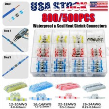 800/500pcs Waterproof Solder Seal Heat Shrink Wire Butt Terminal Connectors Kit
