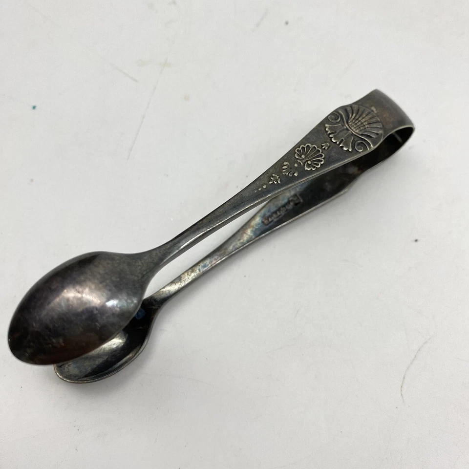 Pinzas de azúcar pequeñas antiguas Atkin Brothers Sheffield plato de plata HA EA FA EPNS Foto 2 de 4