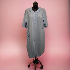Lorraine Robe Housecoat Loungewear Blue Pocket Nylon Button-Up Size Medium