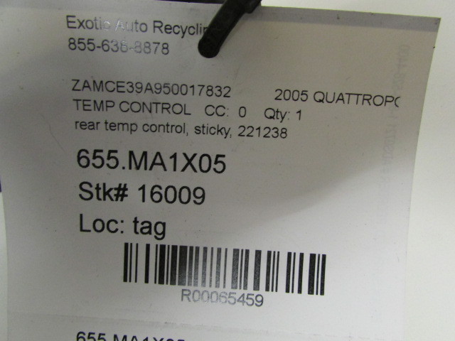 Maserati Quattroporte, Rear Temperature Control Unit, Used, Sticky, P/N 221238