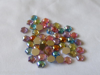 50 Glitzersteine Rhinestones Farbmix  Hexagon  Scrapbooking  ca:6mm Basteln