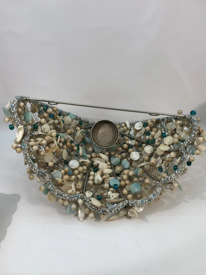 Unique Handmade Beaded And Shells Wall Sconce 8” In Height - Image 3 of 4