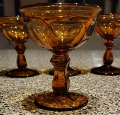 Vintage Root Beer/ Amber Colored Dessert Pedestal Dishes, Set Of 4