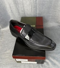 Bolano Notcher Mens US 8.5 Dress Shoes Black Leather Almond Toe Slip-On Oxfords