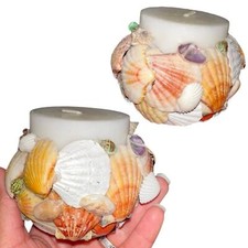 Coastal themed mixed seashell candle beachy home decor ocean breeze scent