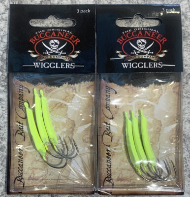 buccaneer fishing lures 2 Packs 6 Total Pieces Buccaneer Wrigglers 1/4 OZ Chartreuse Pompano Fluke  Jigs
