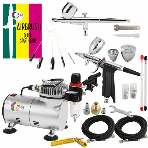 OPHIR 2PCS Airbrush Kit with Pro Air Compressor Air Brush Spray Paint Gun Hobby 