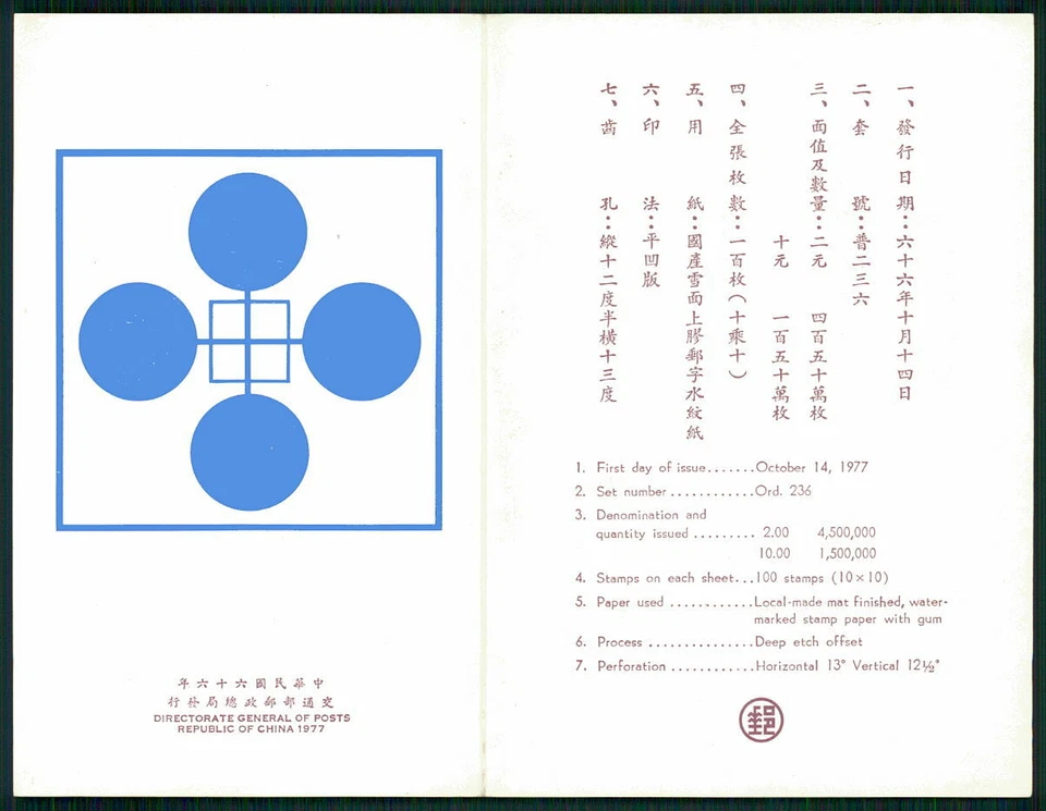 PAQUETE DE PRESENTACIÓN CHINA FORMOSA TAIWÁN 1977 MOVIMIENTO DE ESTANDARIZACIÓN ¡RARO! h4148 Foto 3 de 4