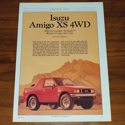 ISUZU AMIGO XS 4WD MAGAZINE ARTICLE MOTOR TREND PREVIEW TEST