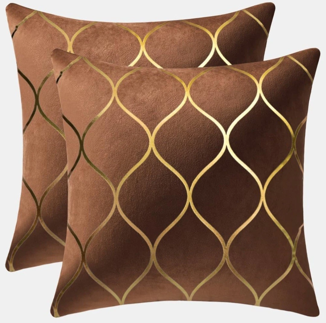 Gold Velvet Throw Pillow Covers: 2 Pack 16X16 Inch Square Decorative Pillow Case