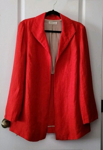 Coldwater Creek Womens Linen Open Front Blazer Jacket Red Orange Lightweight 12 - Picture 2 of 9