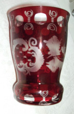 Antiker Egermann Jagdbecher rubinrot - 11,5 cm hoch - mit original Etikett