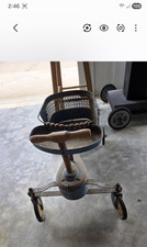 Vintage Blue Metal  Wood Children's Tricycle with Basket, 3 Wheels, Ride-On